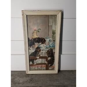 Vintage C.L. Van Vredenburgh Cat Kittens Lithograph Early Breakfast C.1920-30’s